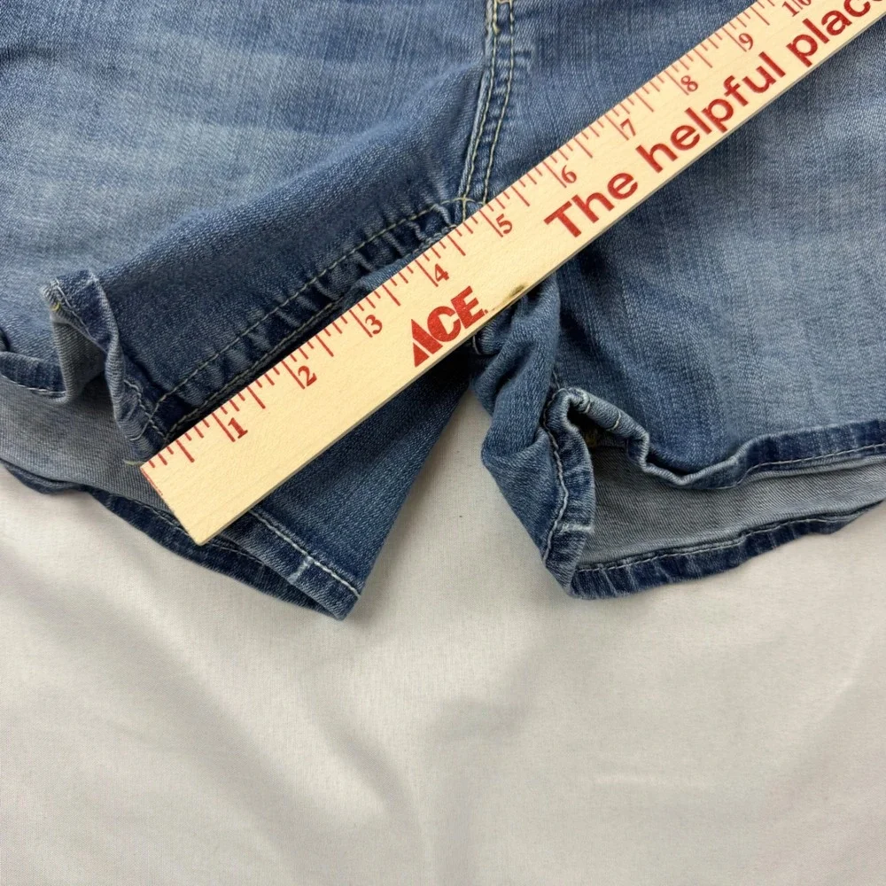 Seven7 Denim Shorts Womens 12 Blue Medium Wash Stretch Embroidered Flap Pocket